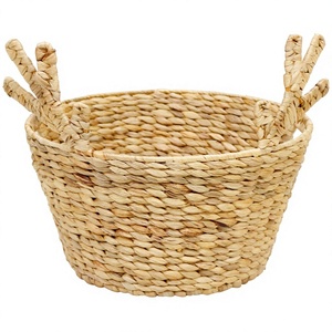 Panier de rangement tendance en jacinthe d'eau naturelle avec poignée, forme bol rustique, panier d'organisation multi-usages - Product Image 1