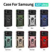 Coque de téléphone blindée pour Samsung Galaxy S27 Pro S26 Ultra S25 Plus S24 FE, antichoc, avec anneau de support et protection de charnière, en plastique rigide