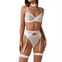 Ensembles de lingerie sexy personnalisés pour femmes Ensembles de jarretière en dentelle Ensembles de lingerie sexy multi-pièces transparents