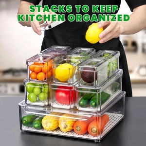 10 Pack Fridge Organizer, Stackable Refrigerator Bins with Lids, Drinks, Vegetable <strong>Storage</strong> <strong>Kitchen</strong> Transparent - Product Image 1