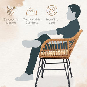 Silla de mimbre de ratán blanca moderna, marco de acero negro, portátil, duradero para exterior, restaurante, parque, cocina, escuela, dormitorio - Product Image 5