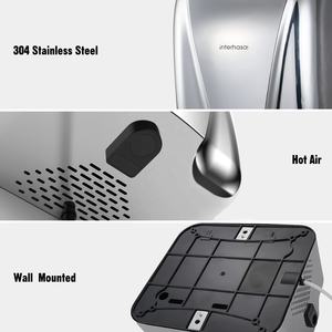 Secador de manos automático de acero inoxidable 304 de alta velocidad, soplador comercial para inodoro, con chorro, OEM, certificado CB, CE, 10 segundos (blanco) - Product Image 5