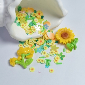 ชาร์มรูปดอกทานตะวันและใบไม้สีเหลืองสำหรับตกแต่งสไลม์ DIY งานฝีมือ ขายส่ง - Product Image 1