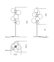 Lampadaire moderne en laiton sur mesure avec globe en verre soufflé et structure à branches décalées pour salon, chambre à coucher, décoration intérieure
