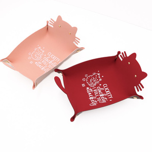 Bandeja de Cuero Sintético con Diseño de Gato, Organizador de Escritorio, Bandeja <span class=keywords><strong>para</strong></span> Joyas, Caja <span class=keywords><strong>para</strong></span> Monedas y Llaves, Accesorios de Escritorio - Product Image 1