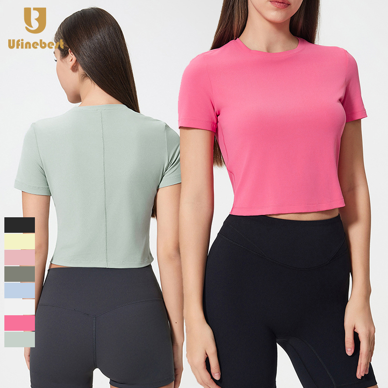 Women's Slim-Fit Short-Sleeved T-Shirt for Running Spring Summer High Elastic Breathable Fitness Yoga Clothing Shorts