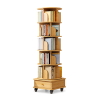 Étagère à livres rotative à 360 degrés en bois avec roulettes, organisateur de rangement multi-niveaux pour la maison et le bureau