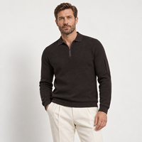 Polo tricoté pour homme, coupe ajustée, décontracté et professionnel, à manches longues, col zippé quart, col rabattu, avec empiècements côtelés aux coudes, uni, personnalisé, collection automne