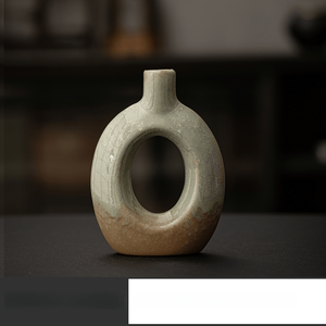 Vase en céramique rétro Wabi Sabi, pot en argile rustique moucheté, écologique, avec trou de drainage, ornement décoratif de jardin, fleur pour entrée - Product Image 6