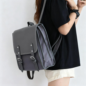 Waterproof Anti Dirty <b>Laptop</b> <b>Backpack</b> Men <b>Women</b> Simple Style Solid Color Flap Closure PU Material Daypack - Product Image 4