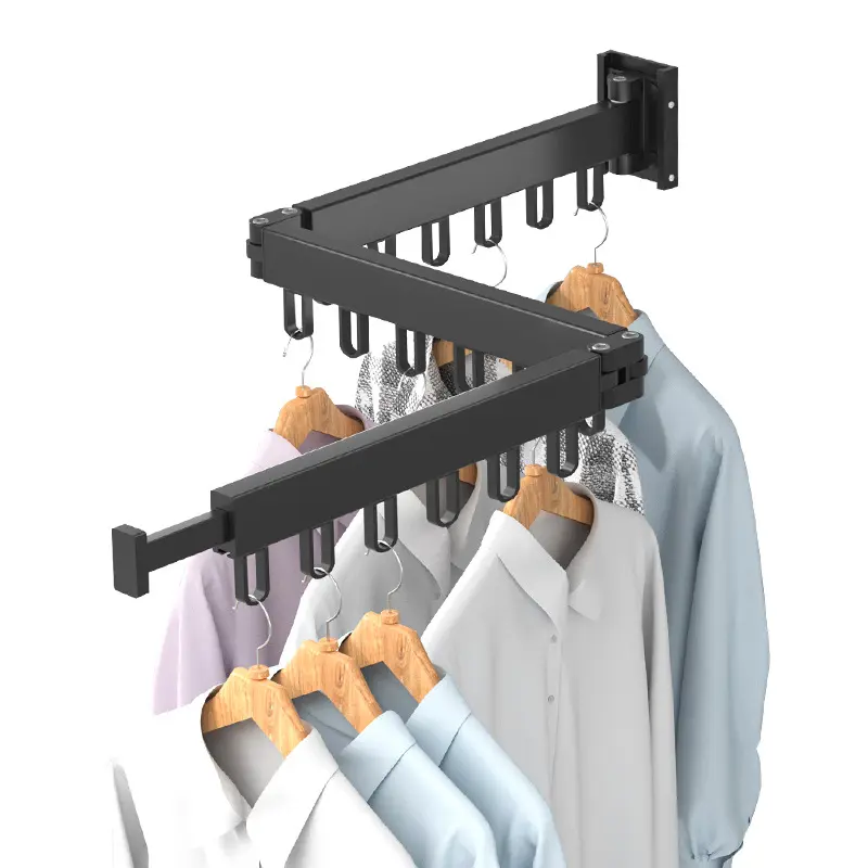 Folding extensível Clothanger Wall Mount Pano Retrátil Secagem Rack Interior Alumínio Casa Lavandaria Varal