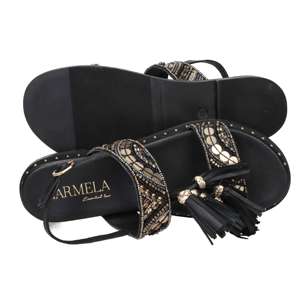 Sandalias Planas para Mujer Carmela, Negras, Talla 38, con Borlas y Cuentas, Estilo Veraniego - Product Image 6