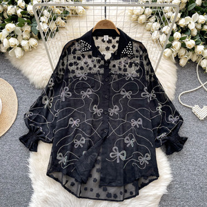 A55 Spring Full Sleeve Casual Blouses Women Lantern Sleeve <strong>Sequined</strong> Shirts Ladies <strong>Party</strong> <strong>Tops</strong> Clothes Women Wholesale - Product Image 1