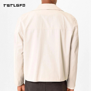 Manteau trench court pour homme, coupe ajustée, double boutonnage, revers, veste courte, style décontracté minimaliste, vêtement d'extérieur printemps automne - Product Image 4