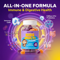 OM Fruity Gummy Andy Kids Multivitamines + Prébiotiques pour la digestion et l'immunité, Vitamines Oster, Zinc, Complément pour la mémoire et le sommeil des nouveau-nés, Erry