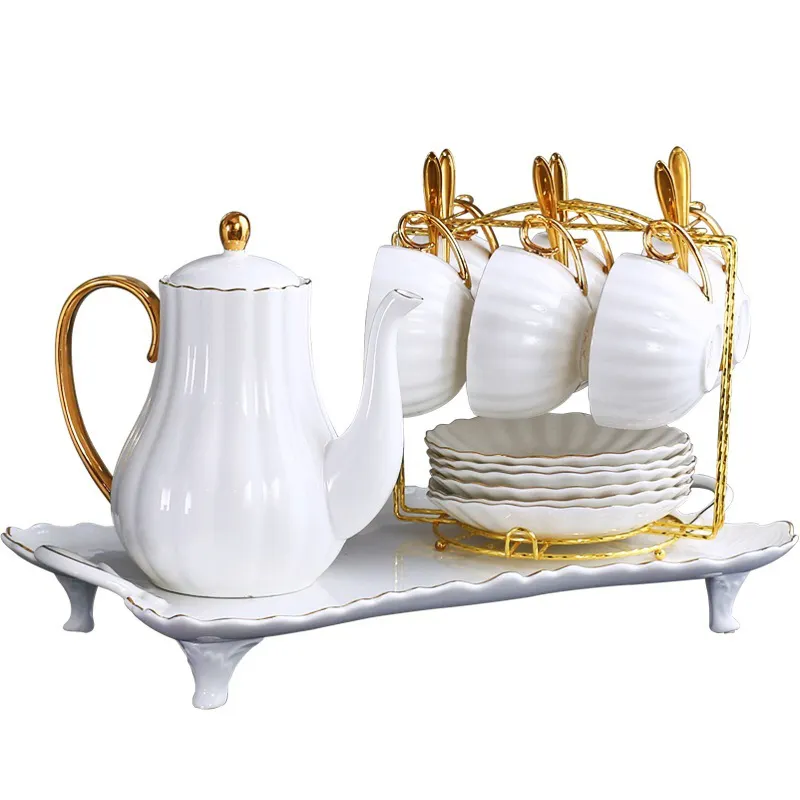 La cina ha realizzato stoviglie in porcellana bianca di zucca in ceramica 8 pezzi set di tazze da tè con 1 teiera 6 tazze