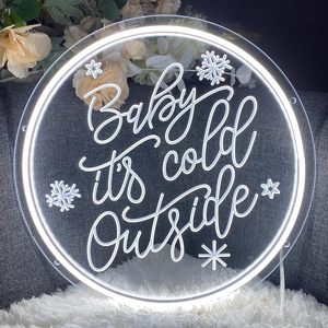 ป้ายไฟนีออน Baby It Is Cold Outside ไฟ LED สีขาวอบอุ่น สำหรับตกแต่งผนัง ของขวัญเทศกาลคริสต์มาส ของขวัญสำหรับคนรักและครอบครัว ป้ายไฟเรืองแสง - Product Image 1