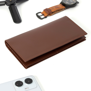 Minimalist Genuine Leather Long <b>Wallet</b> With <b>RFID</b> Protection Card Holder Unisex Design Brown Color Fold Closure - Product Image 3