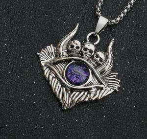 Collana Vintage in acciaio al titanio occhi di demone al cielo occhi malvagi uomini creativi Punk catena gioielli a catena - Product Image 2