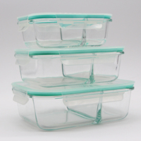 Ensemble de 8 pièces, contenants en verre à 2 compartiments, boîte à lunch, rangement alimentaire en verre avec couvercle à fermeture à pression
