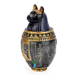 Escultura de resina de mitología egipcia antigua Suministros funerarios para mascotas-Estatua de tarro de cobre de urna de dioses de gato para ataúdes conmemorativos de gatos y mascotas - Product Image 3