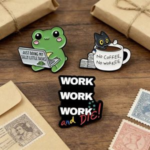 Lot de 3 épingles en émail sur le thème des mèmes de travail amusants, broches de revers humoristiques pour le bureau, badges mignons grenouille et chat pour sacs à dos, chapeaux, vestes - Product Image 1