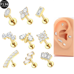 Boucles d'oreilles clous en zircon insecte, en titane à filetage interne, bijoux de piercing pour cartilage, bijoux de mode pour soirée - Product Image 3