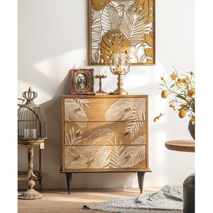 Furniture Wood Nordic Farmhouse Style Living Room Furniture Wood Carved Door Storage Cabinet With 3 Drawers