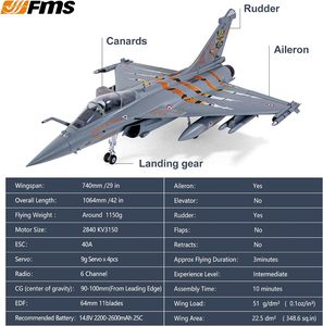 Avión de Juguete a Control Remoto de 6 Canales, Máquina de Aviones de Pasatiempo, Avión de Espuma EPO, FMS 64mm Rafale NATO Tiger Meet, EDF de <span class=keywords><strong>11</strong></span> Aspas, PNP con Reflex V3 - Product Image 6