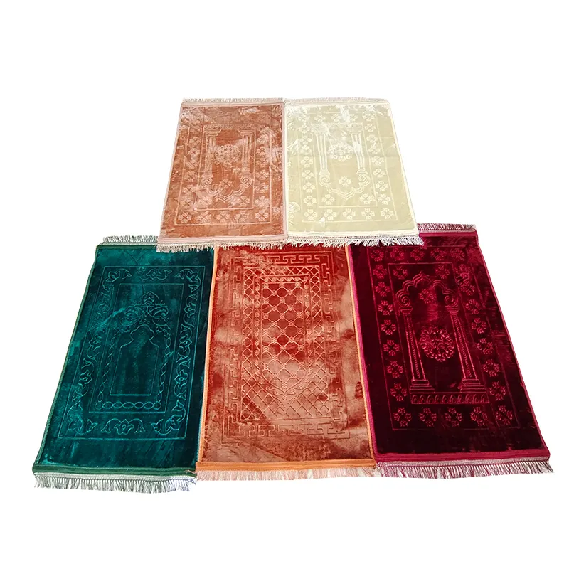 Muslim Prayer Mat Gift Set Solid Polyester Gebetsteppich Carpet for Mosque Machine Made Tapis Moquette for Teen Praying