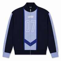 Cardigan en tricot jacquard vintage avec numéro de course 07, col montant, color block, en nylon/coton, pour homme, style streetwear