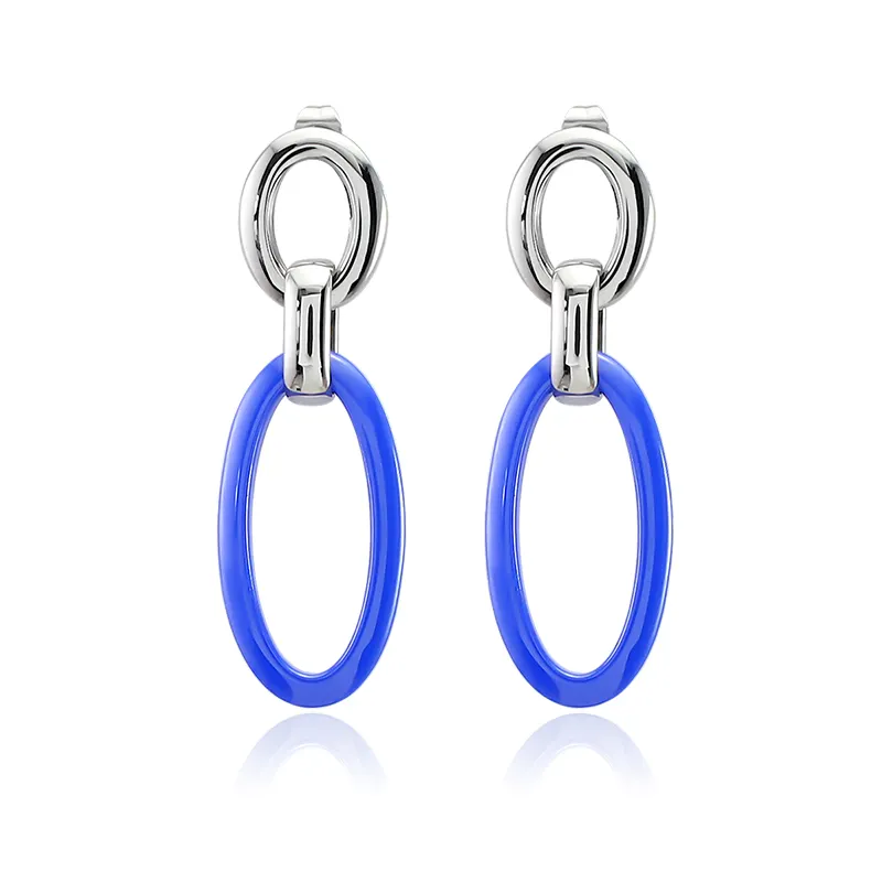 Fashion Ceramic Oval Links Drop Earrings Europe Style Simple Long Dangle Hanging Earring For Women Statement Earring Nickel Free
