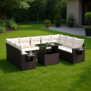 Set Divano da Giardino in Rattan PE Marrone con Cuscini in Schiuma ad Alta Densità, Arredamento da Esterno dal Design Contemporaneo - Product Image 2