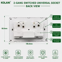 Kolani UK Enchufe de Pared Doble Universal con Interruptor e Indicador de Neón 13A 250V, Enchufe de Alimentación Controlado de Doble Puerto de PC Blanco