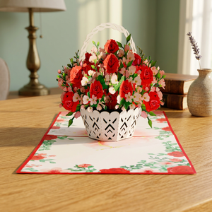 Cesta de Papel Hecha a Mano con Diseño Floral, Tarjeta Pop-Up 3D, Forma Redonda, Troquelado e Impresión, Decoración para el Hogar, Regalo para el Día de San Valentín - Product Image 1