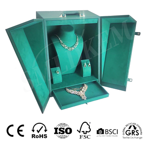 Boîte à bijoux en bois de grande taille à double porte, avec poignée, pour l'affichage de bijoux de luxe, collier, pendentif, support pour bagues - Product Image 5