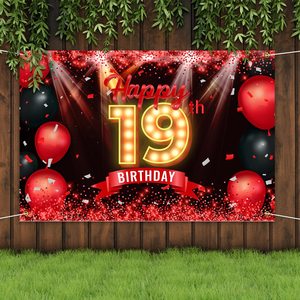 Fondo de Banner de <span class=keywords><strong>feliz</strong></span> <span class=keywords><strong>19</strong></span> <span class=keywords><strong>cumpleaños</strong></span> para niñas y mujeres, decoración de fondo de <span class=keywords><strong>cumpleaños</strong></span> de <span class=keywords><strong>19</strong></span> años, rojo y negro - Product Image 1
