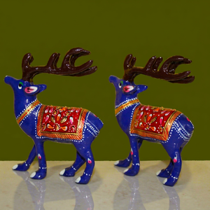 NIRMALA HANDICRAFTS Statue de cerf en métal Meenakari artisanale, figurine émaillée, design moderne, pour sol (UNIQUE), Rajasthan High - Product Image 1