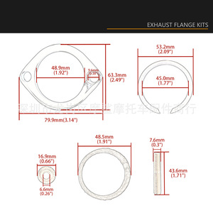 Kit de Brida de Escape Moshark de 48.9 mm (1.92 pulgadas) para Conexión de Tubo de Motocicleta Harley Big Twin, Junta de Sellado - Product Image 1