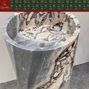 Lavabo de Columna de Mármol Gris Blanco Veteado GOLDKING Ocean Storm para Baño Principal, Cuarto de Invitados, Proyecto de Construcción Nueva, OEM Personalizado - Product Image 3