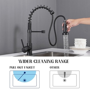 Hot Style Single Handle Black Brass Single Hole Pull Out Spring Commercial Kitchen With Pull Down Sprayer AT9804B-DX Kitchen Fau - Product Image 2