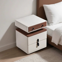 Table de chevet moderne, armoire de rangement mobile, table d'appoint avec tiroirs et étagère ouverte, mobilier de chambre à coucher blanc et marron sur roulettes