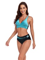 2026 Nieuwe Halter V-hals Wikkel Bikini Set Dames Hoge Taille Buikcontrole Kleurblok Print Push-up 2-delig Zwempak Verwijderbaar
