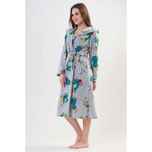 Frogy - Bata larga de lana para mujer, color gris melange, ropa de dormir suave con capucha, ropa informal - Product Image 3
