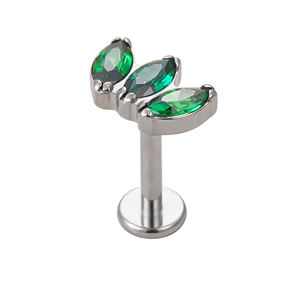 ASTM F136 टाइटेनियम आंतरिक लड़ी 3 जटित जेड क्रिस्टल स्टड भेदी आभूषण के लिए उपास्थि तुंगिका Labret होंठ - Product Image 2