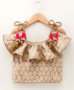 Ensemble haut brodé et pantalon dhoti imprimé pour filles Twisha, beige et rouge, vêtements de fête, de mariage et de cérémonie pour enfants (6 mois à 14 ans) - Product Image 4