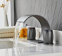 Robinet de lavabo moderne en laiton brossé de luxe, mitigeur eau chaude et froide, poignées en cristal, montage sur plan, 3 trous, adapté aux écoles et aux hôpitaux