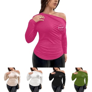 JL1115C, camisetas de <span class=keywords><strong>manga</strong></span> <span class=keywords><strong>larga</strong></span> para mujer, ropa de calle con estampado de pantalla y <span class=keywords><strong>hombros</strong></span> descubiertos, camisetas de Hip Hop, camisetas informales para mujer - Product Image 4
