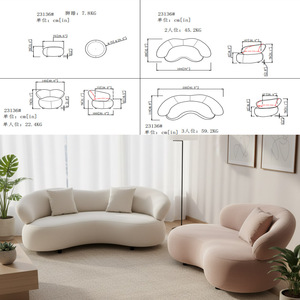Canapé d'angle incurvé moderne et écologique couleur crème pour salon et appartement, avec causeuse - Product Image 3