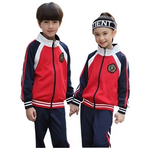 Uniforme Escolar Unisex para Niños, Chaqueta con Cremallera Roja y Azul Marino, Tejido de Poliéster, Traje Deportivo para Primaria - Product Image 3